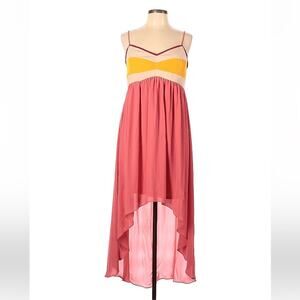 Margo and Sebastian chiffon high low dress in pink and yellow, 13
